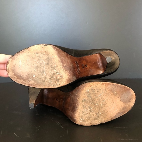 Coach Legra Black Soft Leather Heeled Ankle Boots Size 7.5 Tassel Wooden Heel - Picture 7 of 10